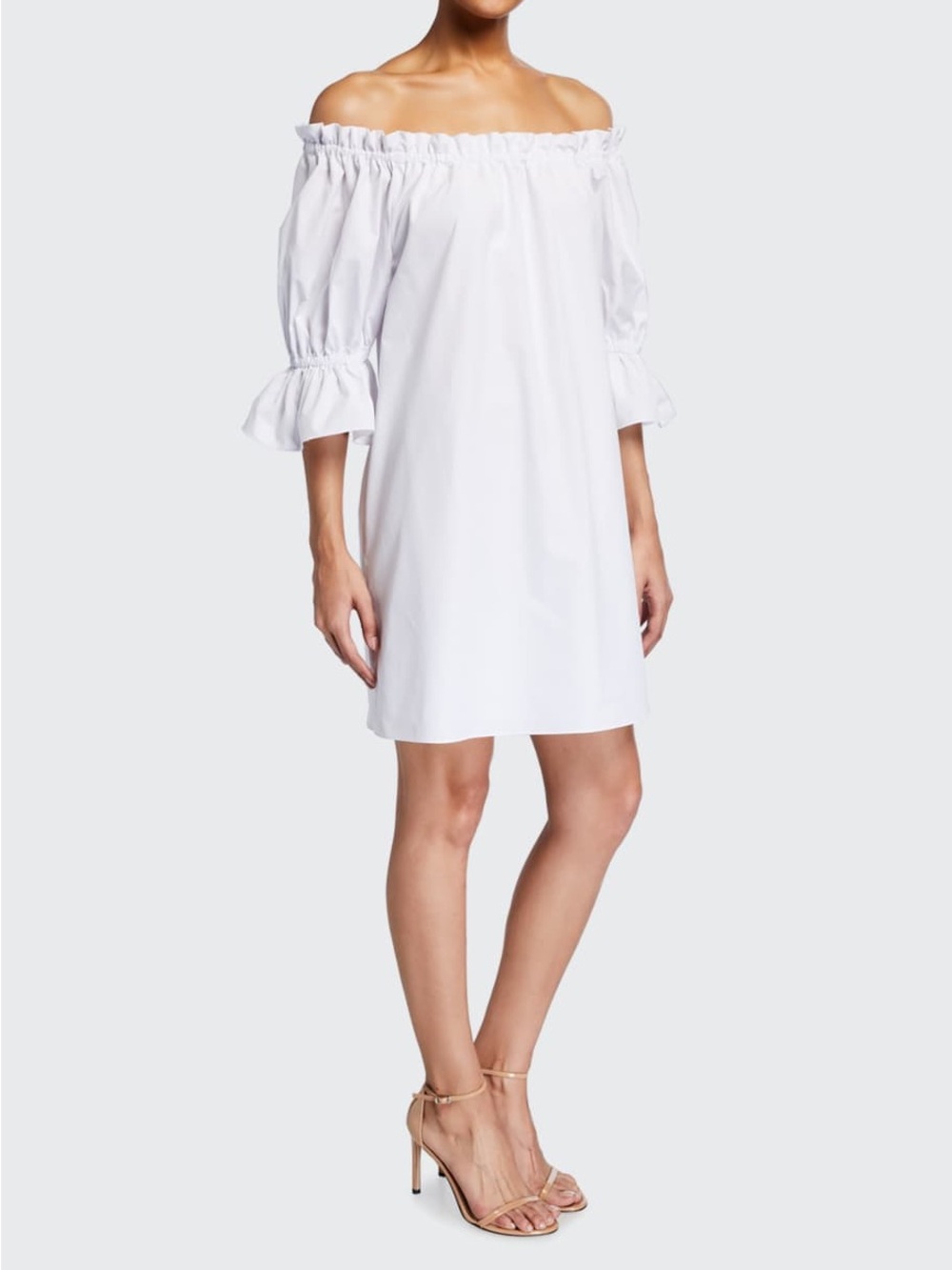 Alice + Olivia Crisp White Paola Off The Shoulder Cotton Poplin Tunic Dress Sz M